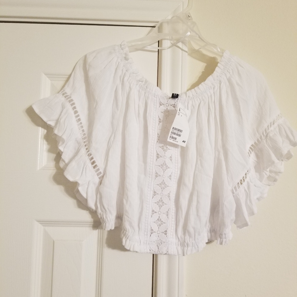 H&M white lace crop top